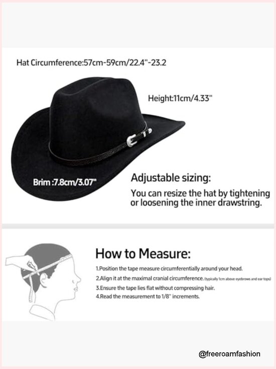 Western Cowboy Hat with Buckle Belt Felt Classic Wide Brim Accessories main image 6
